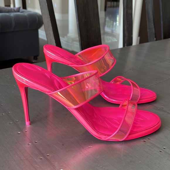 Christian Louboutin Shoes - Christian Louboutin just loubi 85mm pink fluo neon pvc sandal stiletto sz 40
